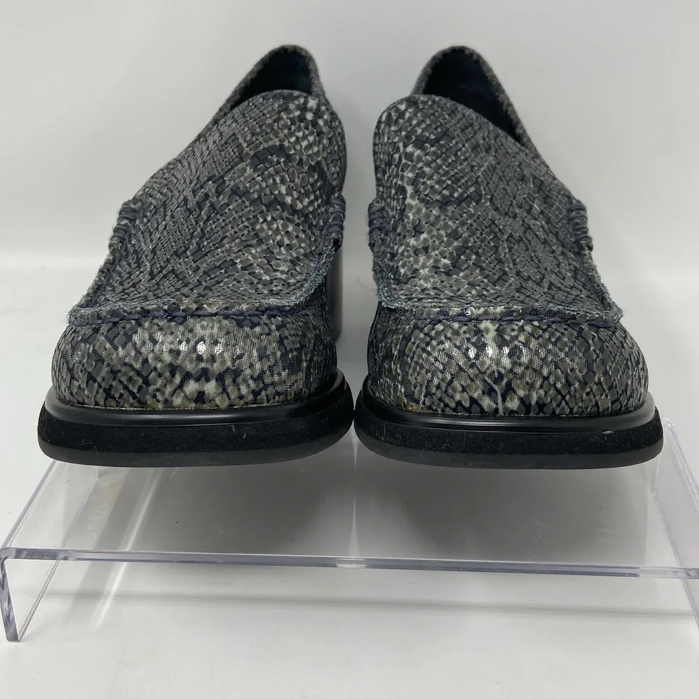 NWT 90s Vintage Prima Royale Gray/Black Snakeskin Chunky Heel Loafers SIZE 7.5